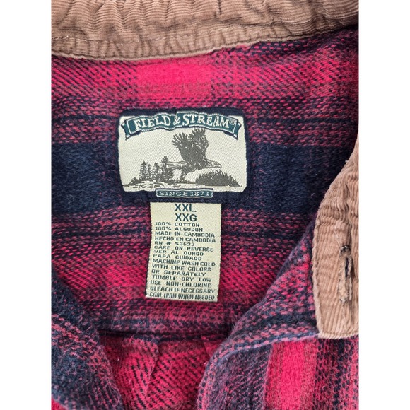 Field & Stream Men's Size‎ XXL Flannel Button Shirt Black Red Plaid VTG Heavy - Picture 2 of 7